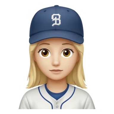 Blonde medium long hair, hazel eyes, white skin, baseball cap sticker