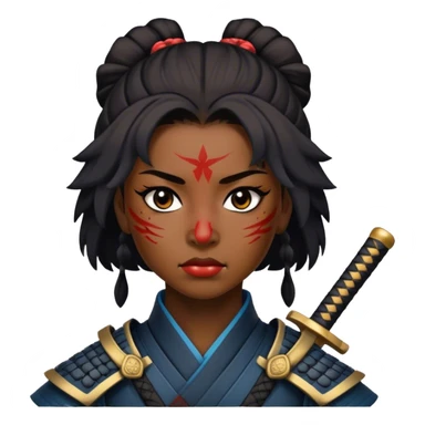 A  black samurai warrior with scars all over her face sticker