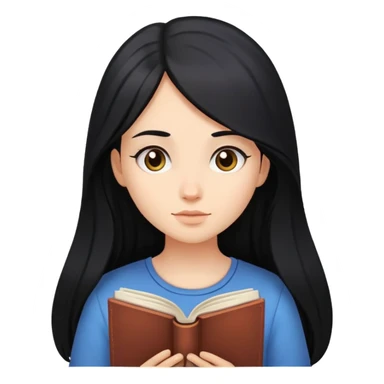 girl with long black hair reading a book sticker