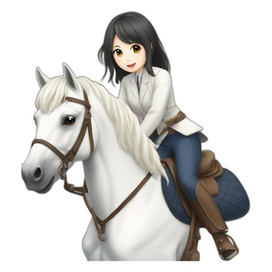 white horse riding japanese cute girl sticker