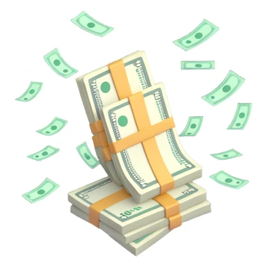 stack of cash with bills flying off sticker