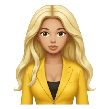 Beyonce with platinum blonde long hair, yellow outfit sticker