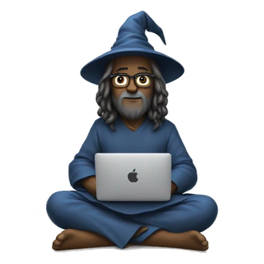 Wizard sitting cross legged and doing deep work on a Macbook sticker