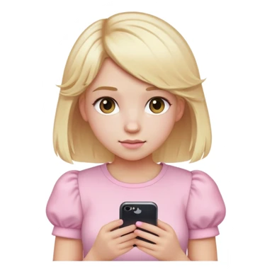 Girl with blonde light hair and light pink streaks . IPhone emoji style and half the body. Light pink clothes and puffy sleeves short sticker