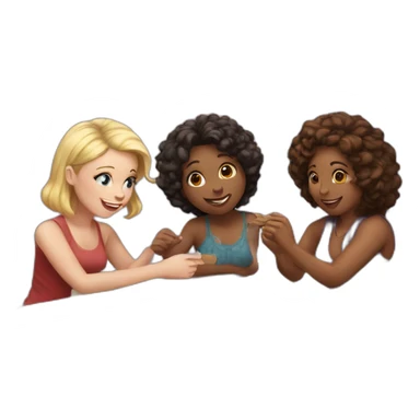 Four white-skin friends playing board game sticker