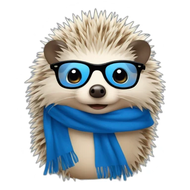 hedgehog with long blue scarf and black glasses sticker