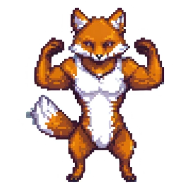 pixel art athletic fox showing strength, inspired by iPhone emoji style, 56x56px sticker