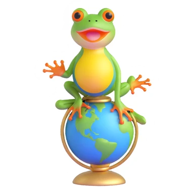 glamorous frog in a choker, standing on a globe sticker