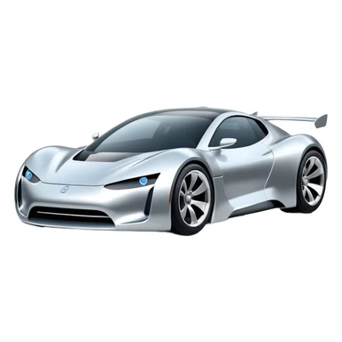 A low-profile futuristic car emoji made of polished silver chrome, wide body stance, smooth aerodynamic shape, glossy metallic surface, soft reflections, luxury swag aesthetic, minimal details, iOS emoji style, centered on clean white background, studio lighting sticker