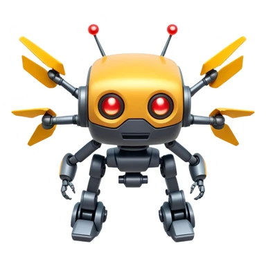 Clash of Clans aesthetic: Cinematic Playful 3D Isometric Robot Drone Emoji, rendered in a 3D vector-style similar to standard emojis with minimal shading and bold, simplified shapes. A compact, distinct form with signature details, softly glowing with a futuristic sci-fi warfare charm. Simplified yet unmistakably iconic, highly detailed and consistent, glowing with a soft radiance and high shine. Stylized with a touch of high-tech brilliance and a soft glowing outline, capturing the essence of a beloved gaming relic with a friendly, playful manner! sticker