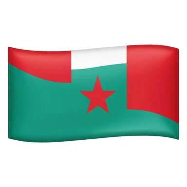 Emoji-style Baloch flag: rectangle, left a cyan triangle from full left edge to center, right side two equal horizontal stripes (top red, bottom green), white star centered in the triangle, flat solid colors sticker