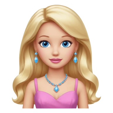 barbie, long blonde hair, pink dress, with blue eyes,different dress,ear rings, jewelry. sticker