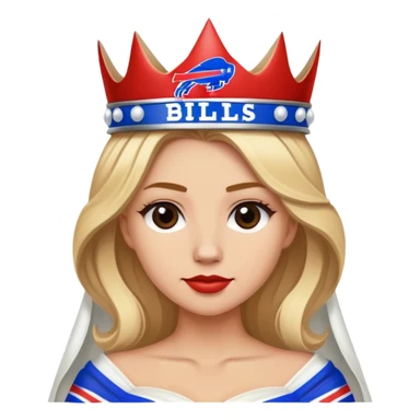 Blonde Buffalo Bills fan who’s a bride with the Buffalo Bills logo as the crown sticker