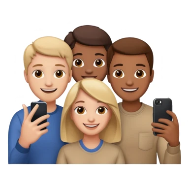 three friends holding phone selfie smiling sticker