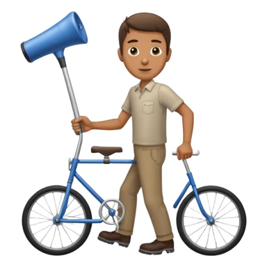 Man using a walker with old bike horn sticker