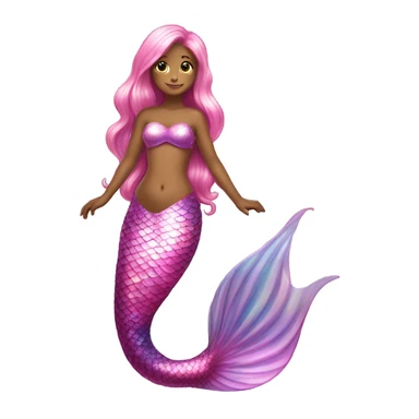 Iridescent mermaid tail full body long hair pink sticker