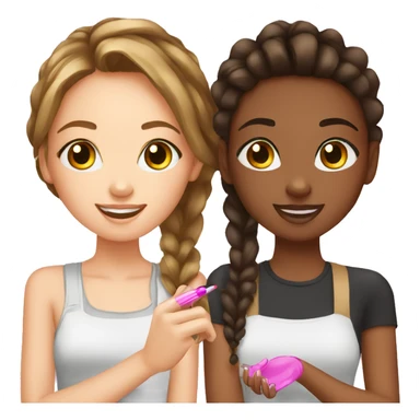 White teen girl and black teen girl are getting their nails done sticker