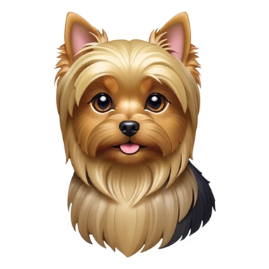 Cinematic Noble Yorkshire Terrier Portrait Emoji, Exuding refined charm and dignified poise, with a lustrous, silky fur in rich, deep hues, alert eyes and a confident expression, simplified yet exquisitely detailed, glowing with a soft, aristocratic radiance, high shine, embodying intelligent grace and classic elegance, soft glowing outline, capturing the essence of a regal Yorkshire Terrier ready to rule the screen with effortless sophistication! sticker