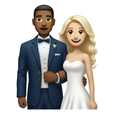 Puerto rican beard short hair with blue hat and navy blue suit getting Married with blond long hair girl with white  wedding dress  sticker