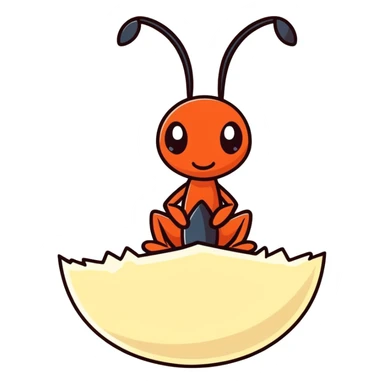 Cartoon ant sitting on a piece of rice sticker