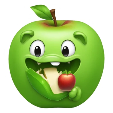 Green dog eating a ios apple sticker