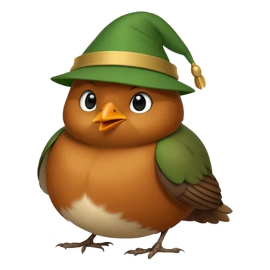 a cute and simple cartoon of a fat robin bird that has a green robin hood hat sticker