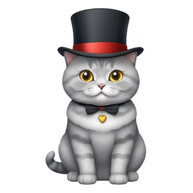 British Shorthair cat full body sitting with a top hat sticker