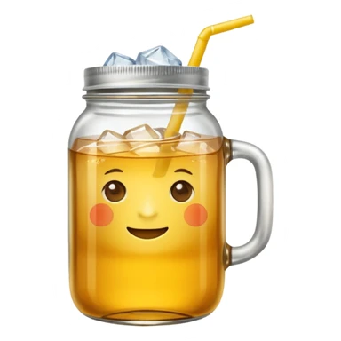 mason jar without any straws, 2d, in google emoji style, no face, simple with little shading, mason jar with ice lemon tea but no lemons and no ice visible. NO STARWS.  sticker