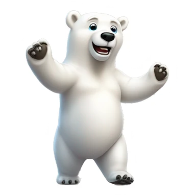 3D cartoon polar bear character, small body with big head, plain background, joyful pose. –ar 3:4 –v 6.1 sticker