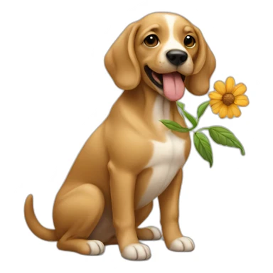 A dog smocking on a flower sticker