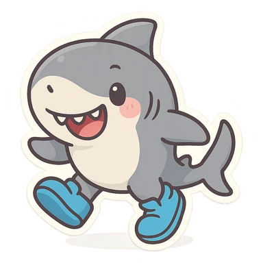 fun and clear style shark wearing blue shoes, playful and bright sticker