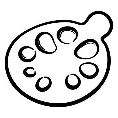 Detailed artist's palette with paint blobs and palette holes. Hand-drawn icon style with transparent background. sticker