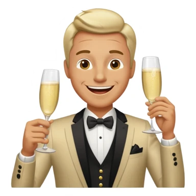 A happy man in party clothes laughs while drinking champagne straight from the glass. sticker