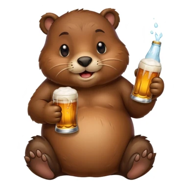 A chubby beaver hugging a beer bottle with both paws sticker