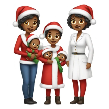 Woman with two babies, a son and a daughter and they are all wearing Christmas outfits sticker
