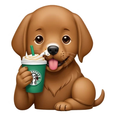 brown labrador dog licking a Starbucks pup cup  sticker