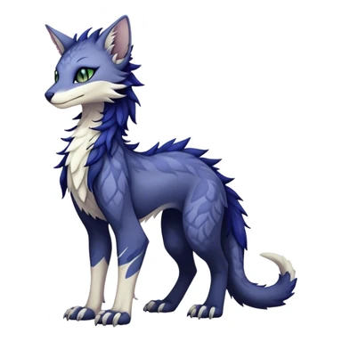 Kawaii dark edgy fantasy ethereal feline-vernid-sergal-fursona animal creature with a tufted tail full body with intricate markings  sticker