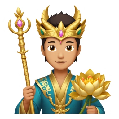 man with asian dragon, scepter, buddhism, lotus sticker