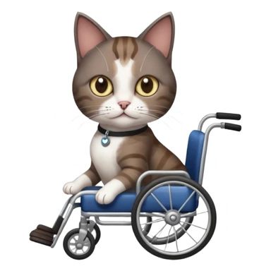 full body small short hair dark brown and white cat with hazel eyes walking in a wheelchair for cats sticker