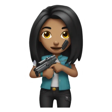 Girl with long black hair and grillz holding 2 guns sticker