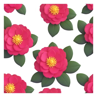 vibrant red Japanese camellia flower with golden center sticker