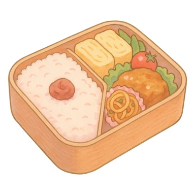 Japanese style bento box, soft pastel kawaii hand-drawn style, full object sticker