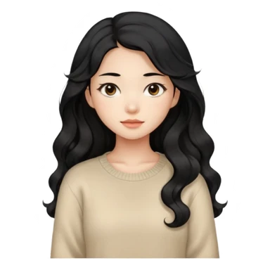 Beautiful girl,Black hair, wavy long hair,Black eyes,Chinese, beige sweater  sticker