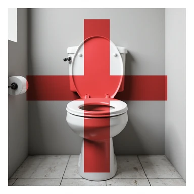 a realistic toilet with a large red cross mark overlay, clear and easy to recognize, photorealistic style sticker