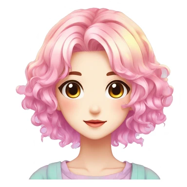 Gorgeous anime style shojo character with blushing face aesthetic and pretty colorful shiny gradient pastel hair trending style sticker