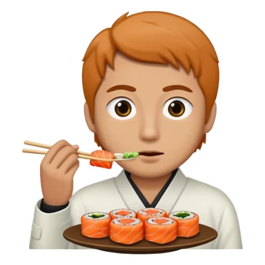 Man with small eyes eating sushi sticker