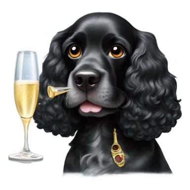 Black cocker spaniel drinking shampaigne sticker