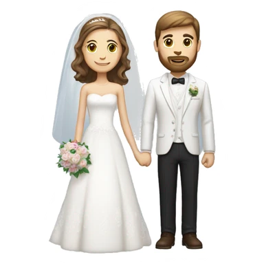 white groom with short straight brown hair with short beard on the left side and white bride with long brown hair on right side  sticker
