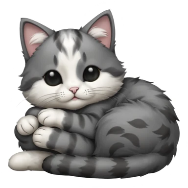 dark grey and white small cat with his eyes closed lying down leaning on its elbow with its paw curled under its head holding it up sticker