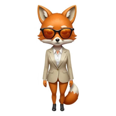 serious anthropomorphised female fox in stylish outfit with sunglasses, back facing the viewer, head down, heavy frown, full-body view sticker